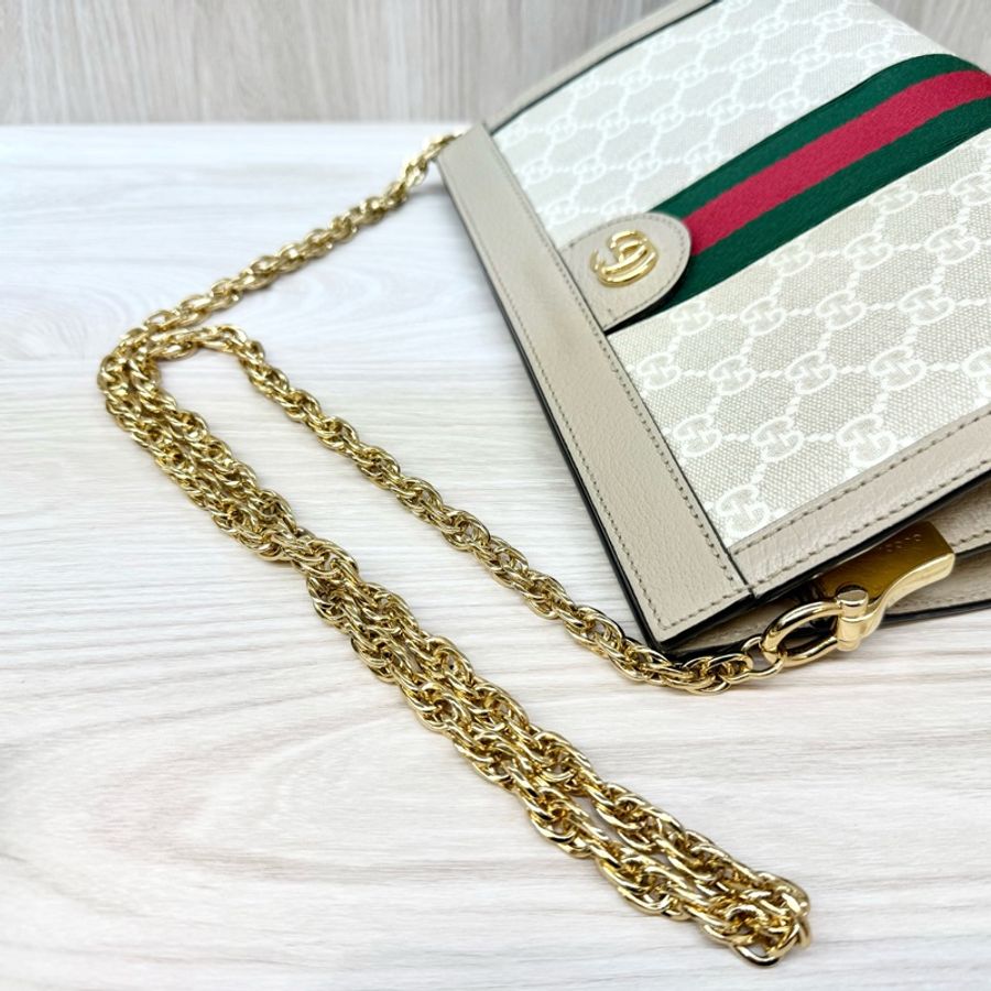 Gucci燕麥色原花磁吸釦式鍊條孫芸芸側背包503877-11