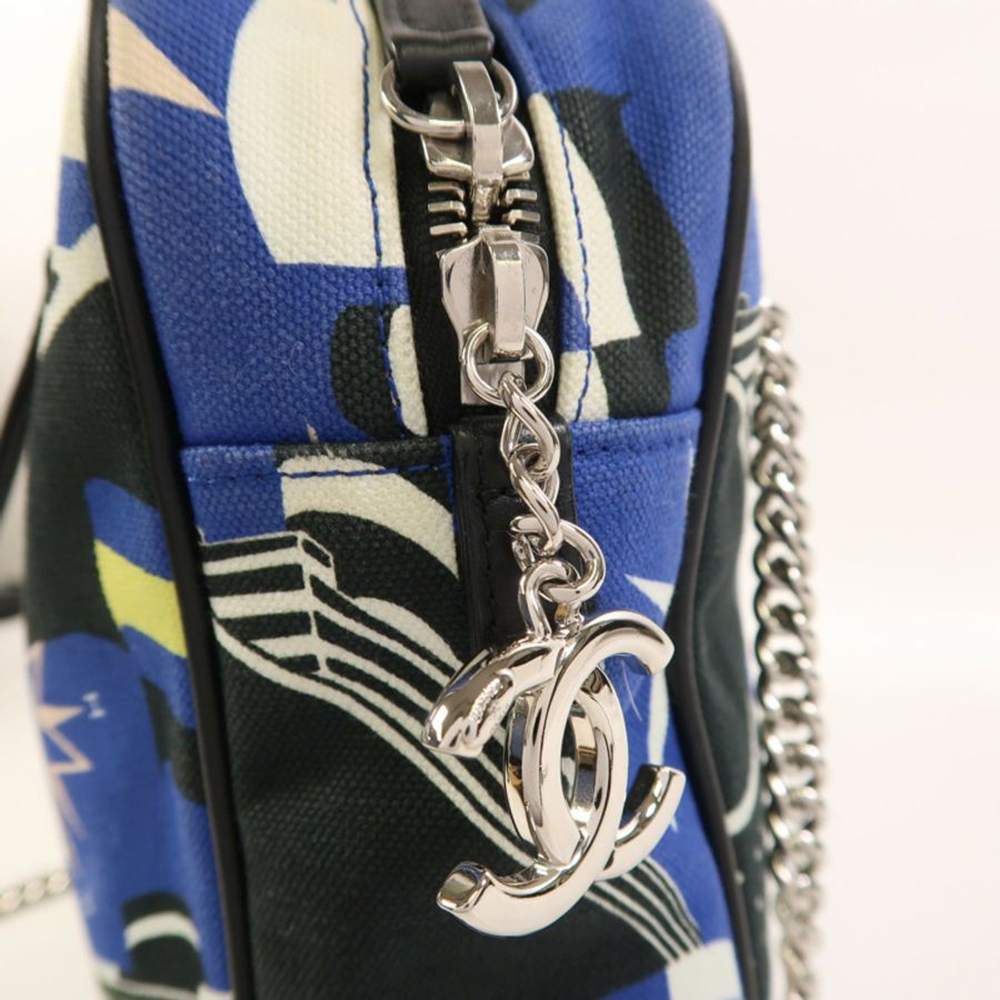 CHANEL 帆布Chain Shoulder銀扣鏈帶肩背袋-14