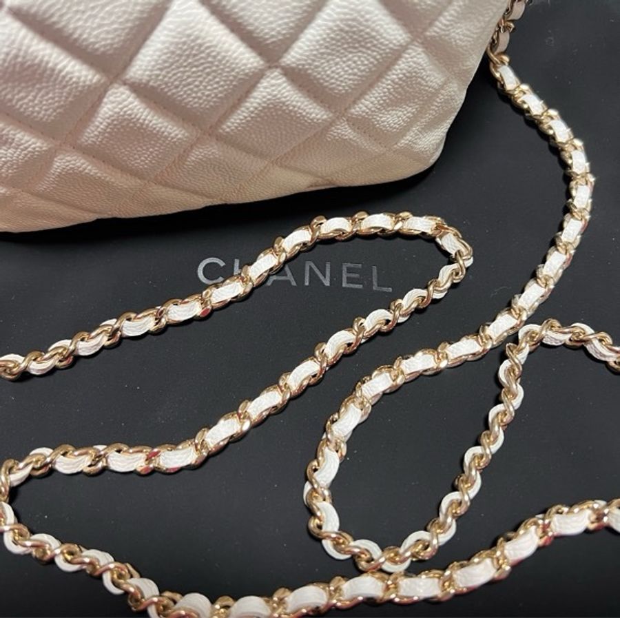 CHANEL 香奈兒 25C 雙C LOGO 菱格紋小牛皮hobo 飯盒包手提/斜背包(白色)-15