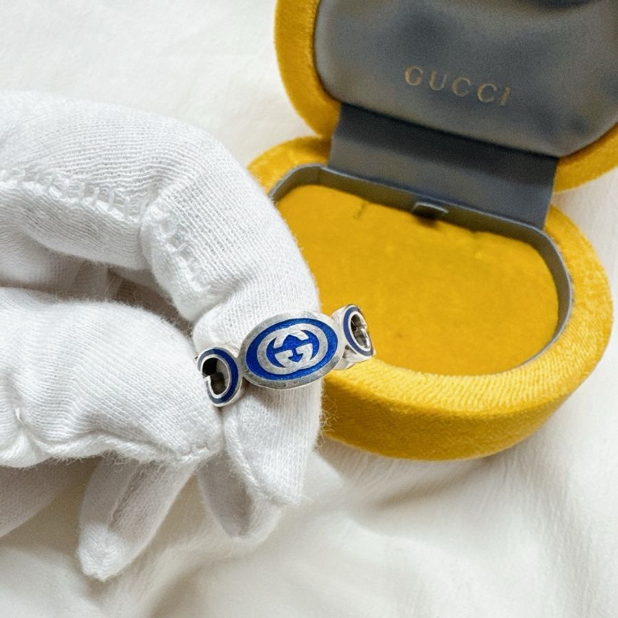 全新正品Gucci藍色珐瑯純銀戒指 Gucci戒指 Gucci配件 Gucci珠寶 Gucci銀戒-5