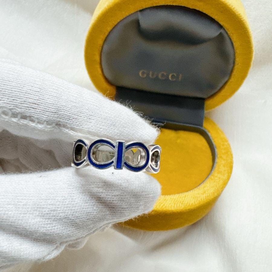 全新正品Gucci藍色珐瑯純銀戒指 Gucci戒指 Gucci配件 Gucci珠寶 Gucci銀戒-10