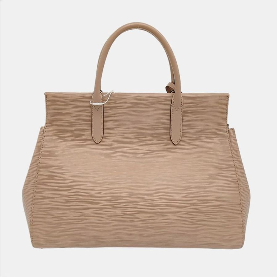 LOUIS VUITTON MARLY中號卡其色EPI牛皮水波紋斜挎包手提包單肩包銀色五金可拆卸肩帶-4