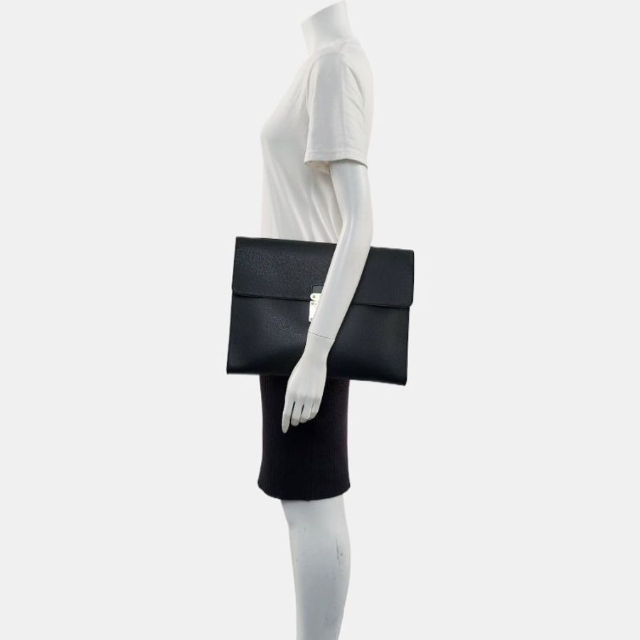 LOUIS VUITTON MINUTO黑色牛皮手拿包銀色五金-1