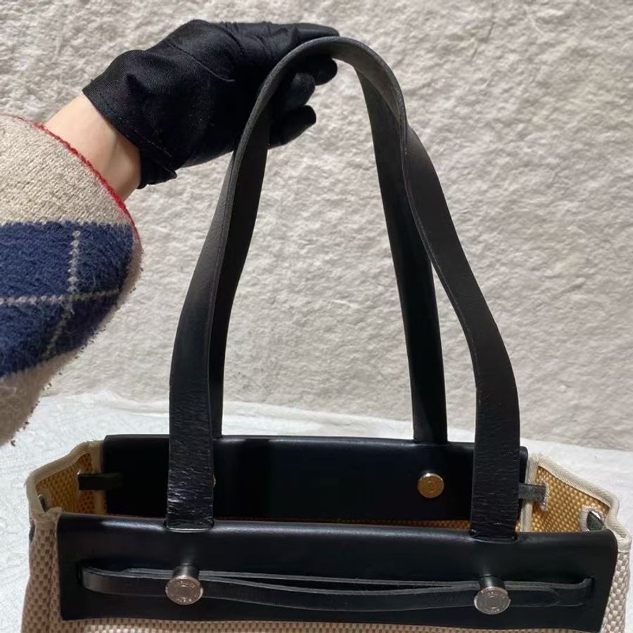 Hermes Herbag 橫版 中古 vintage cavas 腋下包 一包兩用-14