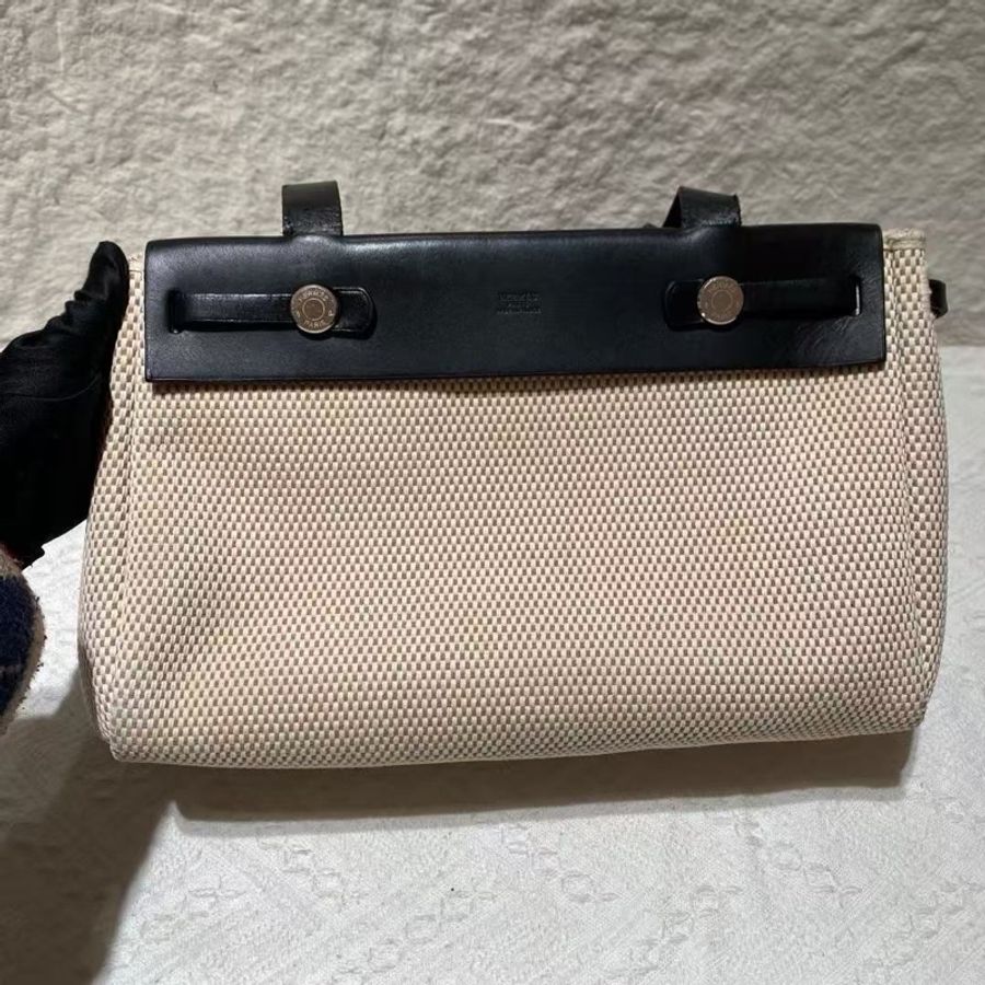 Hermes Herbag 橫版 中古 vintage cavas 腋下包 一包兩用-21