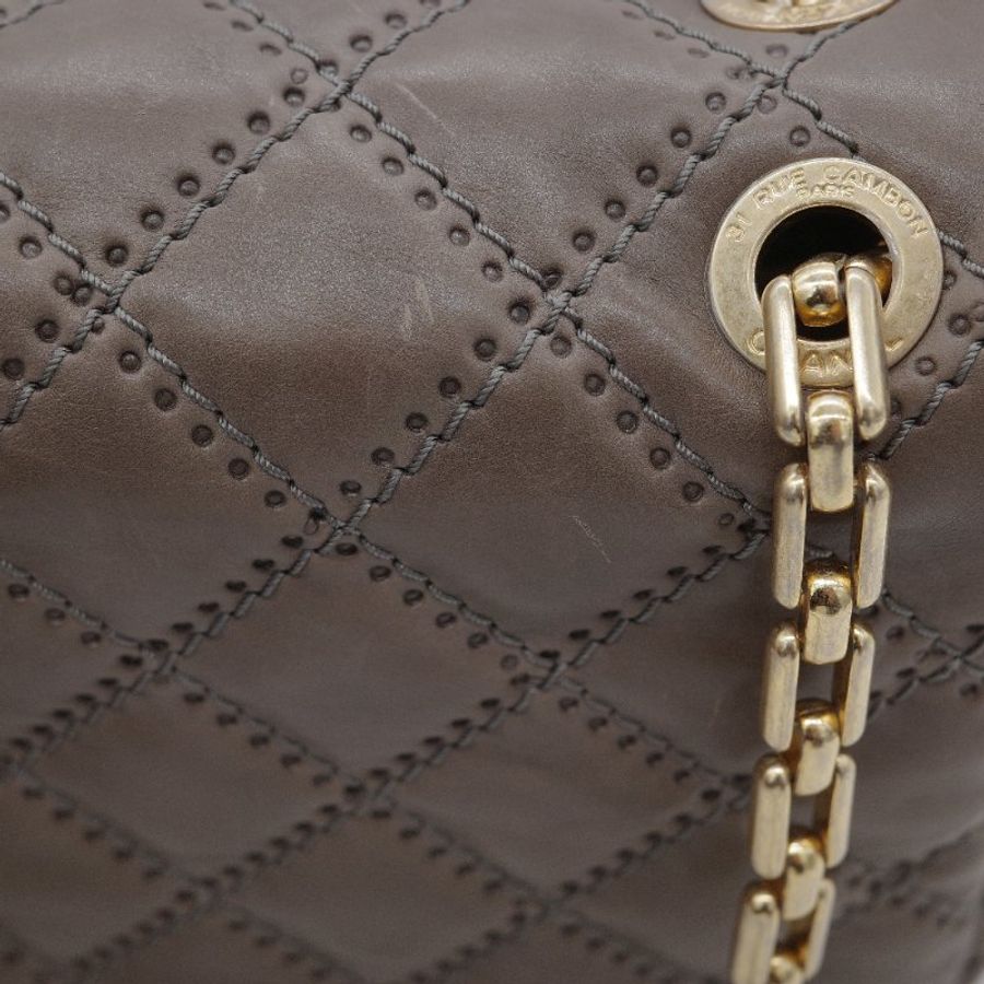 Chanel 香奈兒 Ultimate Stitch 灰褐色 復古小牛皮 鏈帶包 蓋口包-6