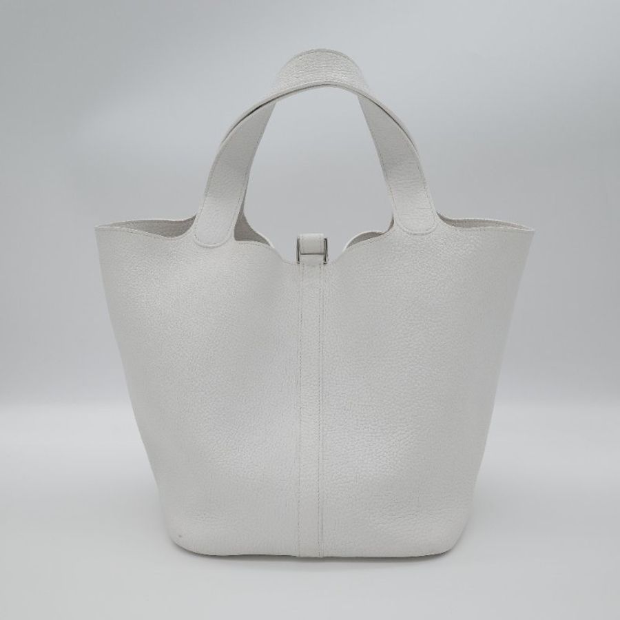 Hermès 愛馬仕 菜籃子26 Picotin Lock 白色 牛皮 銀色五金 手提包-5