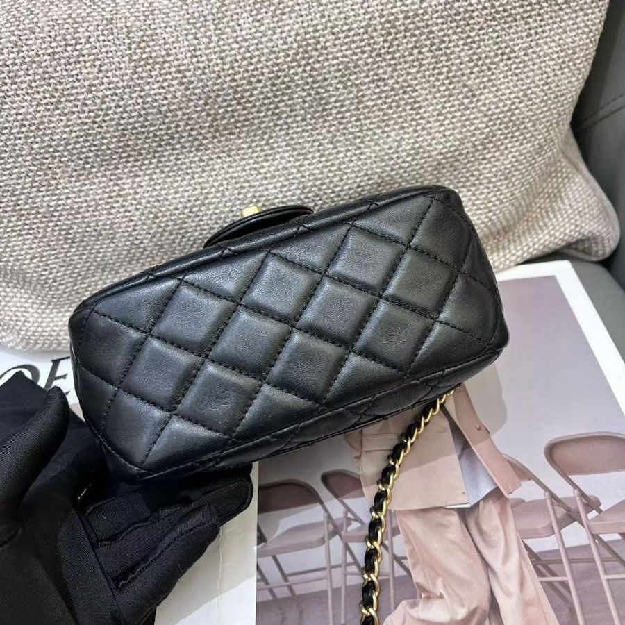 限定款 香奈兒CHANEL黑金荷葉邊方胖子菱格鏈條包-7