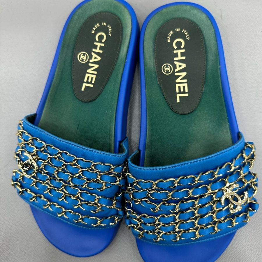 Chanel 古巴系列鏈條拖鞋 涼鞋 有雙c 36碼-1