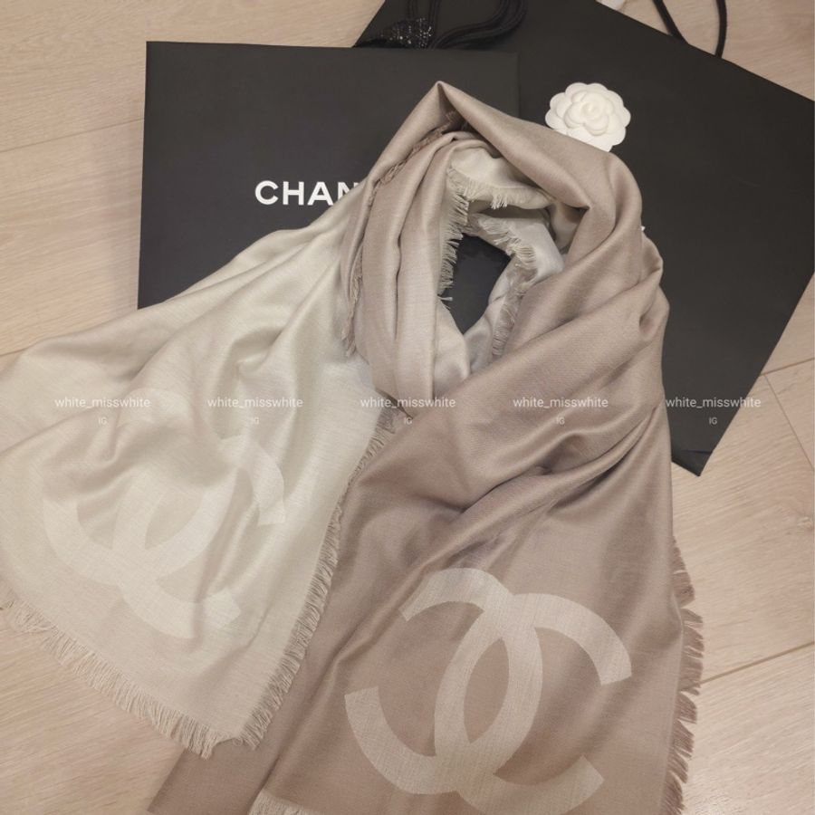 [二手9成新］💫Chanel 奶茶雙色圍巾-0