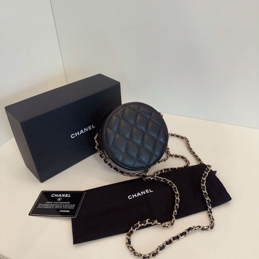 Chanel 黑金荔枝牛皮小圓餅 鏈條包 12*6 近新閒 置配件塵袋盒子保卡-3