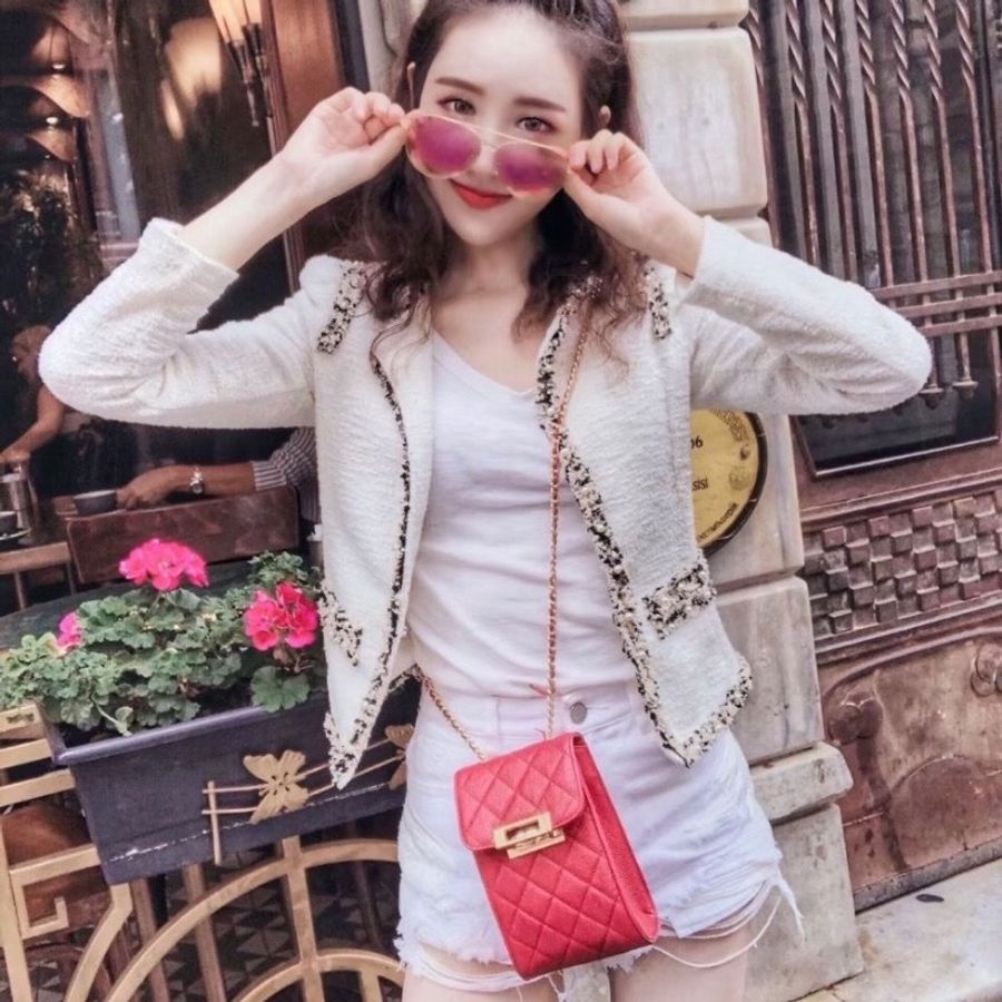 Chanel竪版手機包 橘紅色 金扣 荔枝皮11.5*18*5 9新 保卡塵袋-0