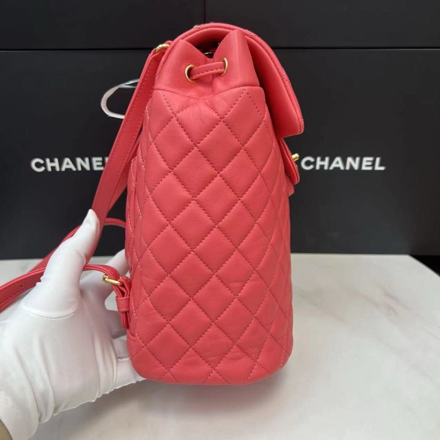 Chanel粉色羊皮雙肩包-4