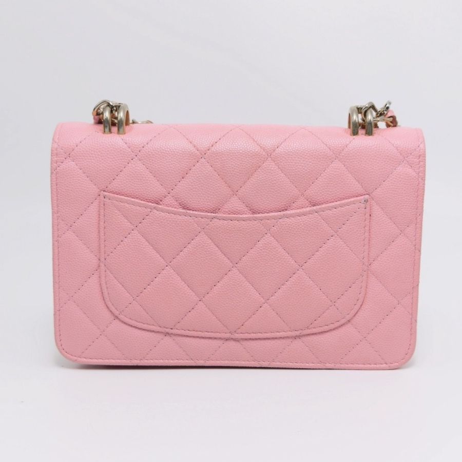 CHANEL 22k粉色金扣woc手提斜背包17*9*4 98新配件盒子塵袋-5