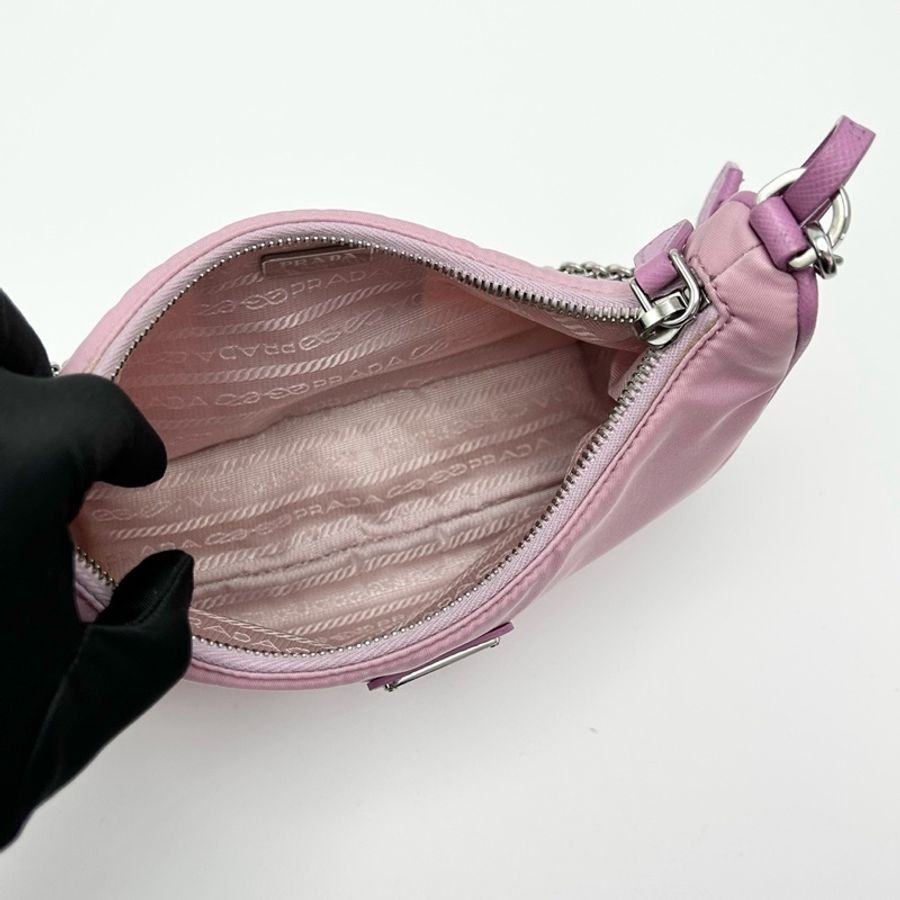 PRADA 粉銀三合一 尼龍肩背斜背Hobo 22*16*6.5 9新 配件塵袋-16