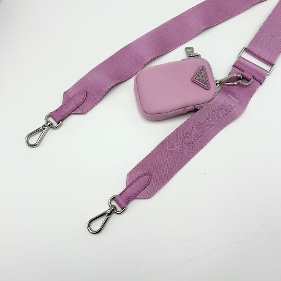 PRADA 粉銀三合一 尼龍肩背斜背Hobo 22*16*6.5 9新 配件塵袋-20