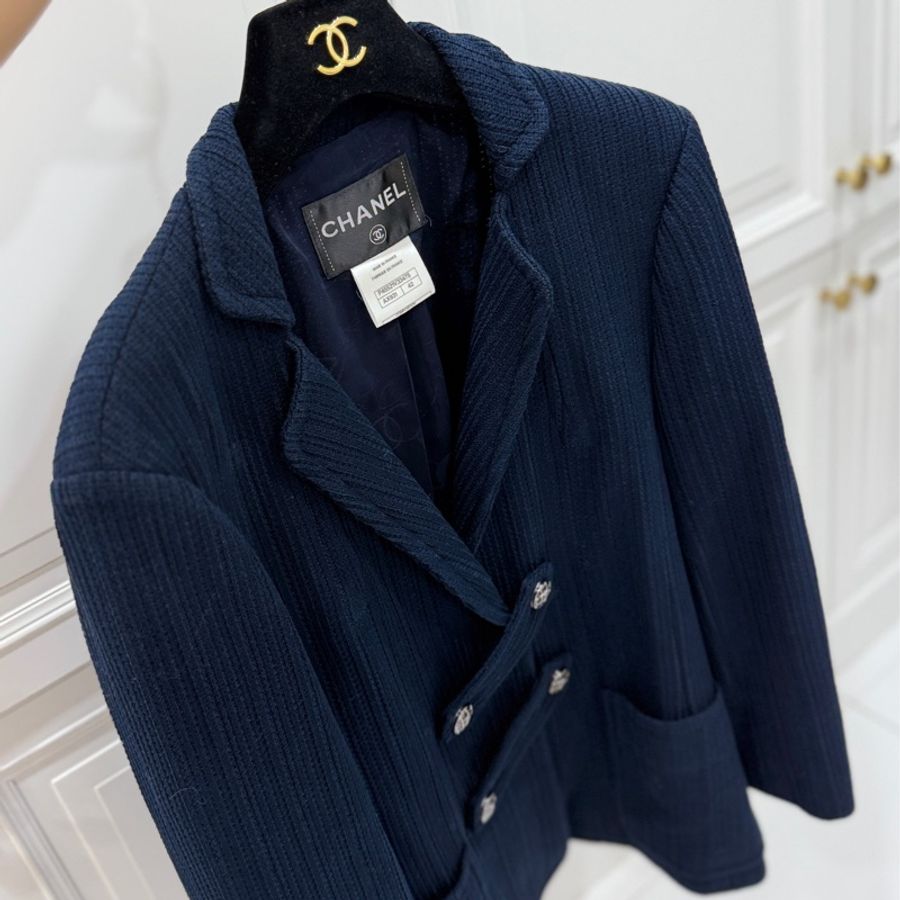 CHANEL 香奈兒 深藍 短大衣 大衣 西外 西裝外套 夾克 外套-15