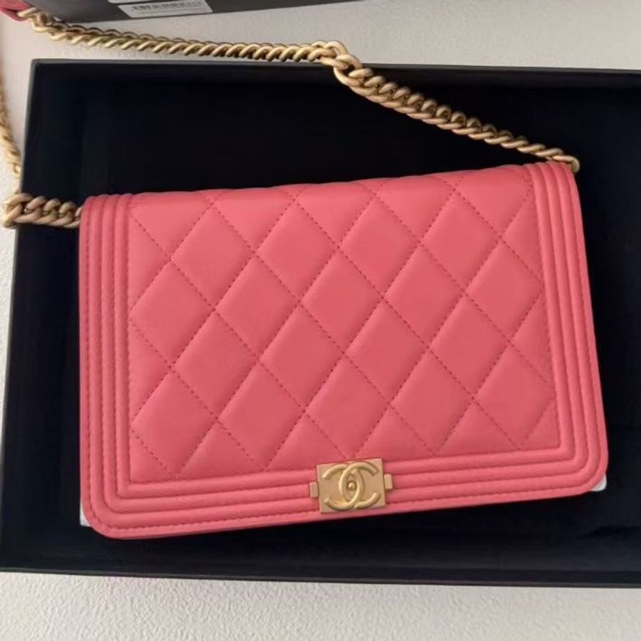 【全新品】chanel香奈兒woc 橡皮粉經典菱格鏈條包-0