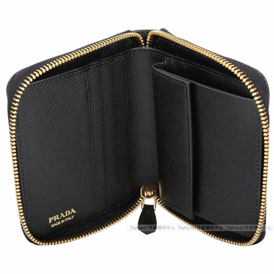 PRADA Saffiano 金字防刮牛皮拉鍊短夾(黑色)-3