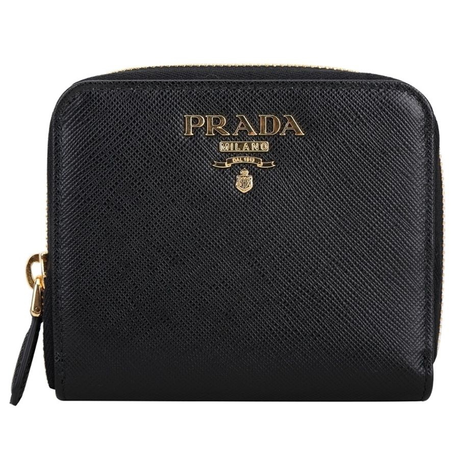 PRADA Saffiano 金字防刮牛皮拉鍊短夾(黑色)-5