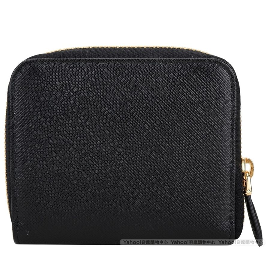 PRADA Saffiano 金字防刮牛皮拉鍊短夾(黑色)-6