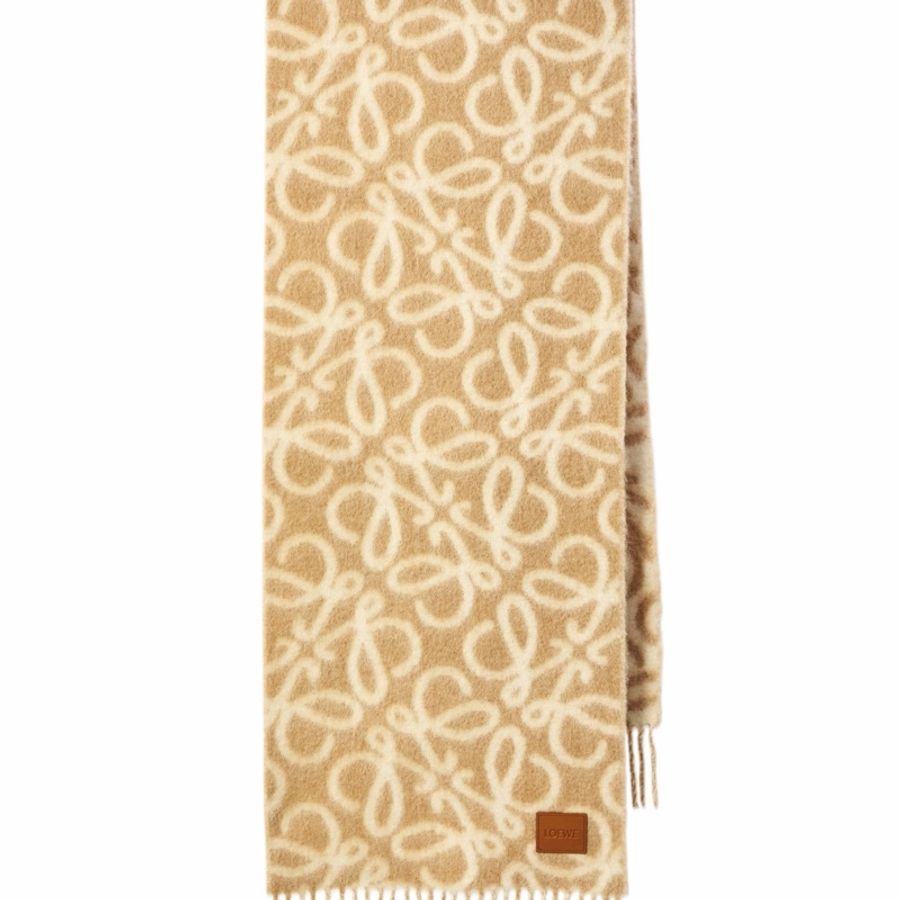 Loewe 女士 Anagram Intarsia 流蘇圍巾均碼碼185cm*37cm-2