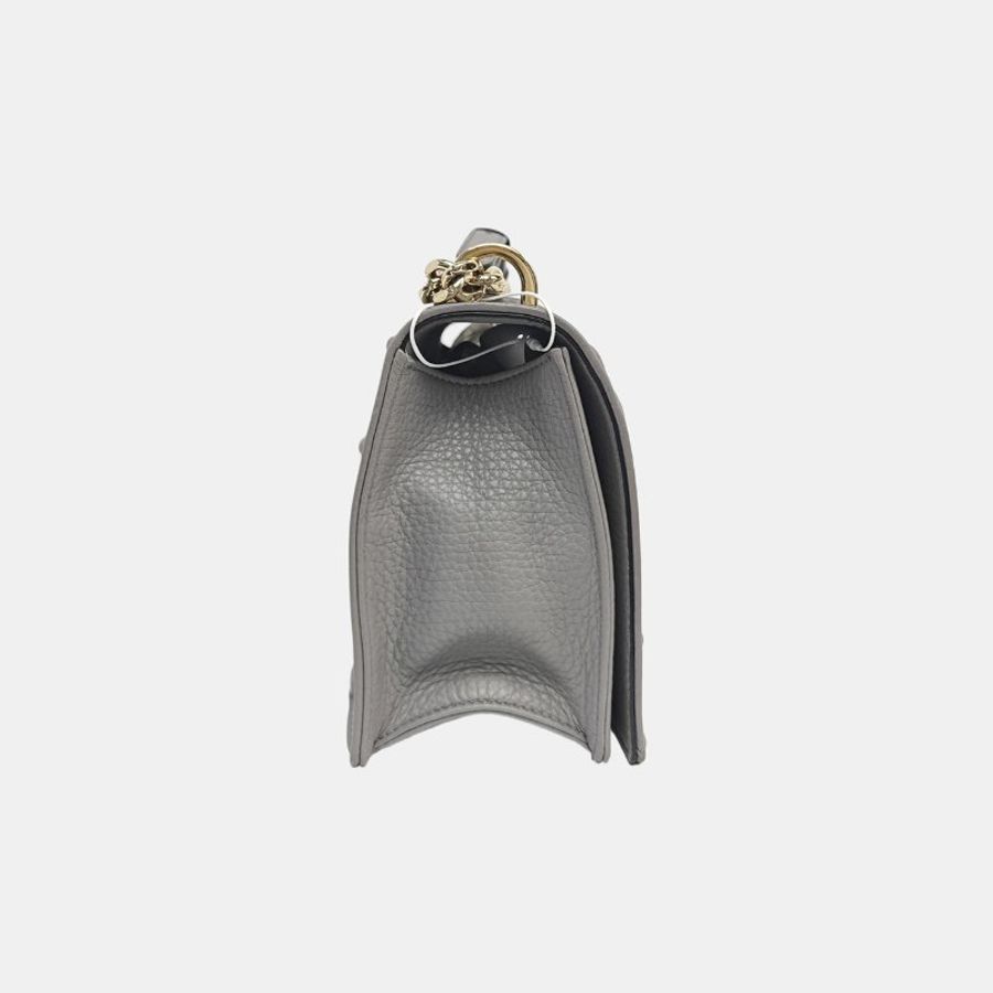 DIOR Diorama中號灰色牛皮藤格紋絎縫戴妃包單肩包斜挎包金色五金可拆卸肩帶9.8新-3