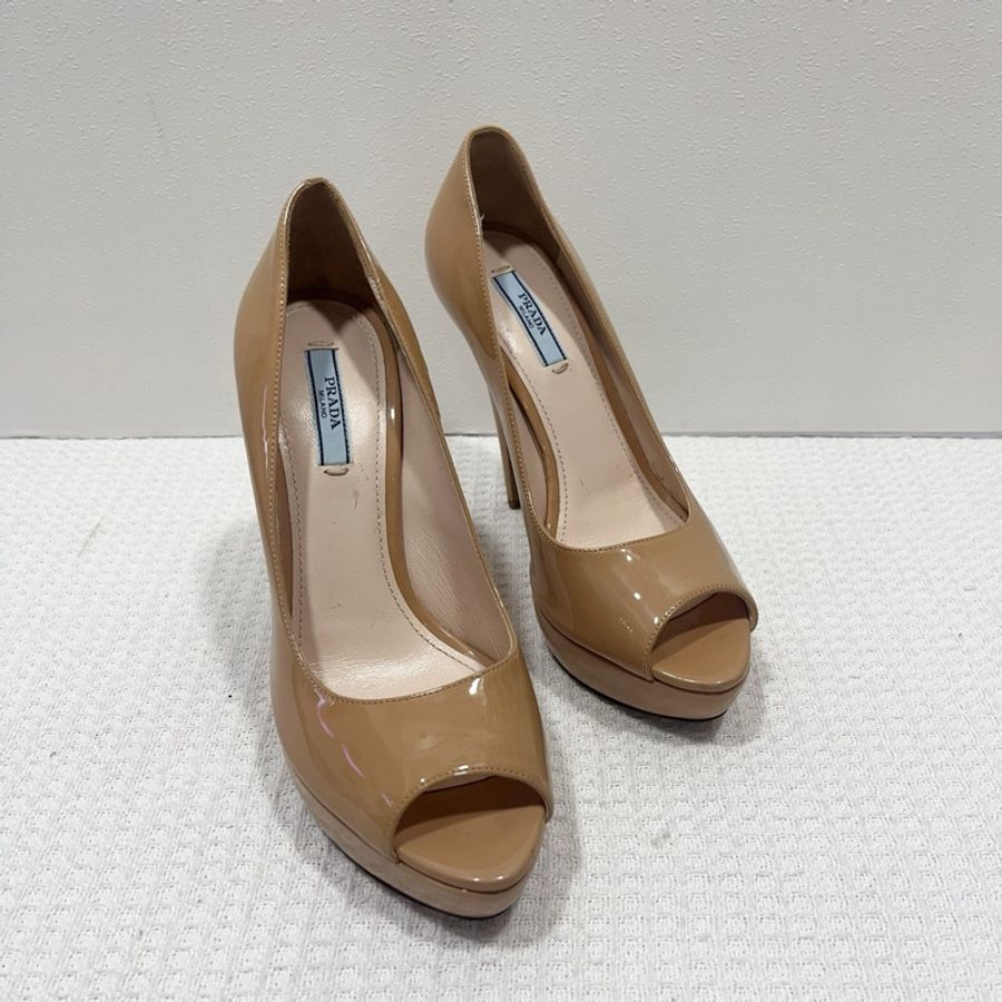 Prada/普拉達裸色漆皮魚嘴高跟鞋,尺寸36.5碼,防水台高2.5cm,鞋跟高12.5c-4