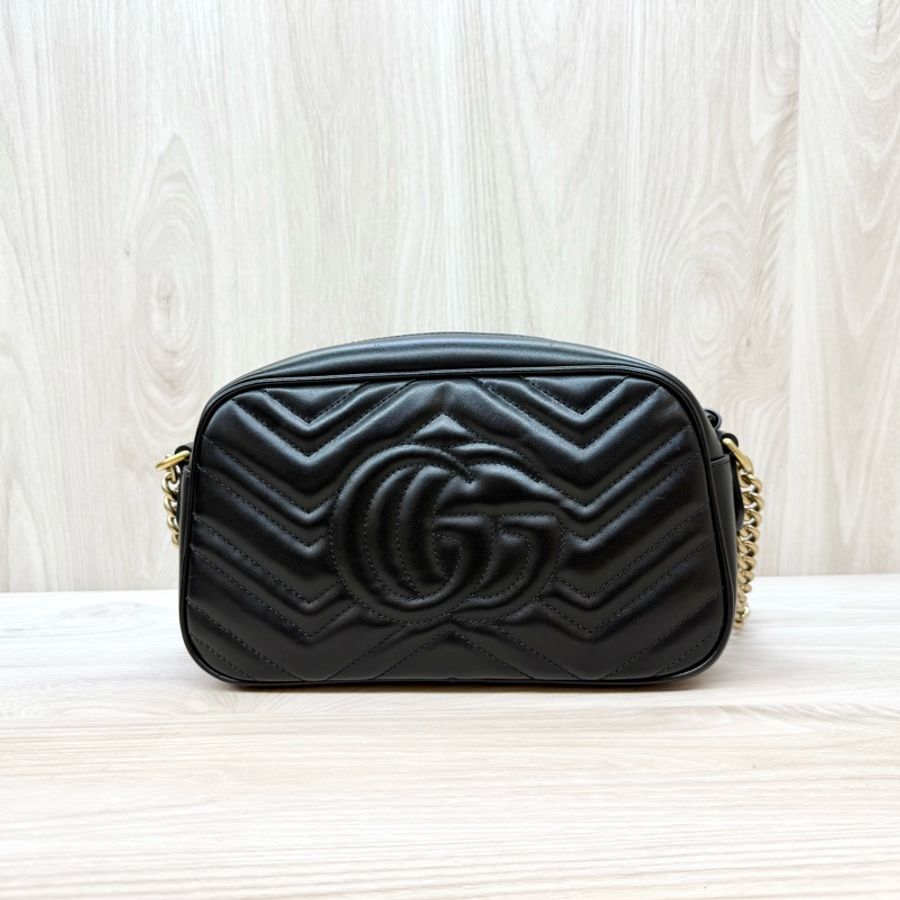 GUCCI黑金牛皮馬夢鏈條相機包24CM 447632-1