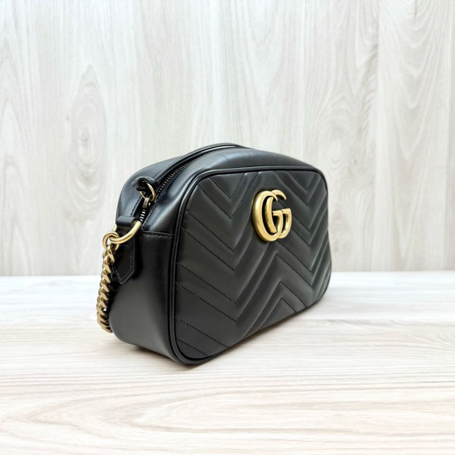 GUCCI黑金牛皮馬夢鏈條相機包24CM 447632-3