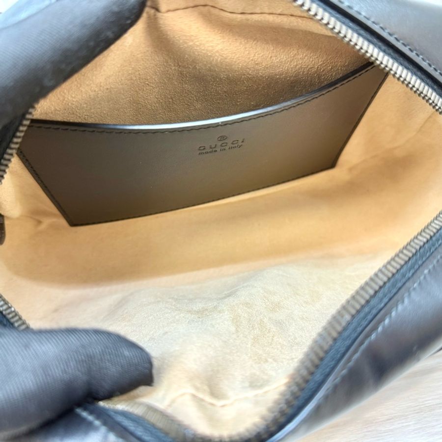 GUCCI黑金牛皮馬夢鏈條相機包24CM 447632-9