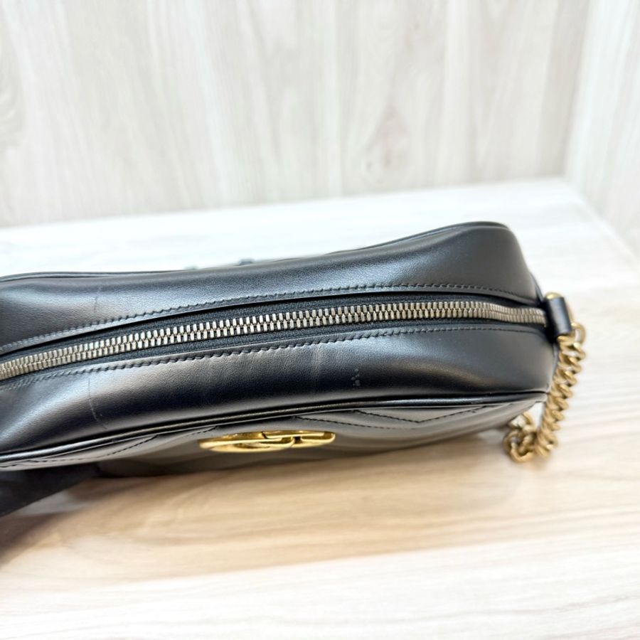 GUCCI黑金牛皮馬夢鏈條相機包24CM 447632-13