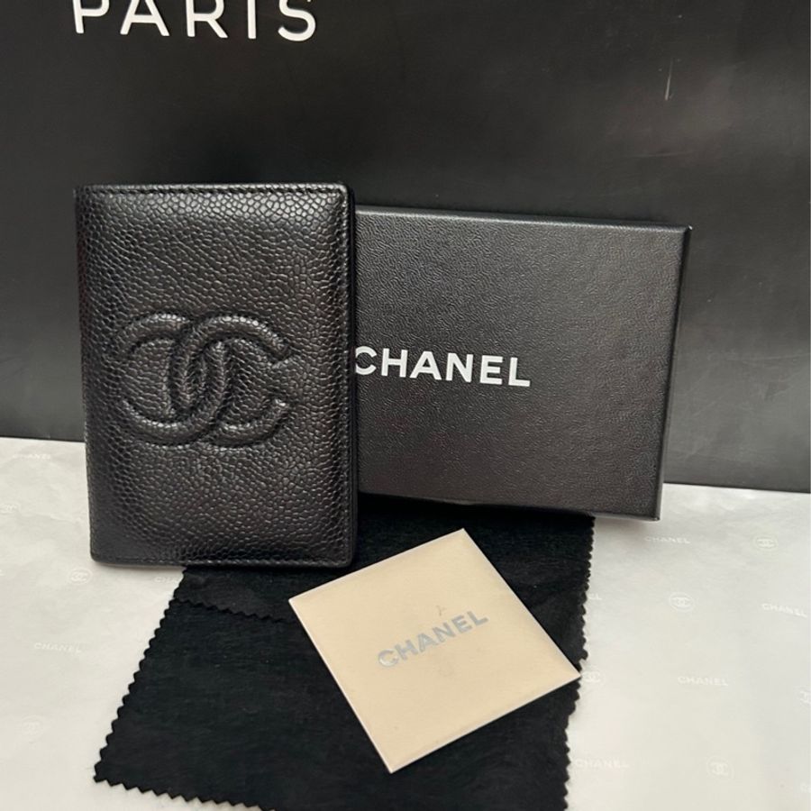 Chanel (黑荔枝皮大雙C logo)*票據夾*卡套👩🏻🦰二手古董 Vintage保存品-0