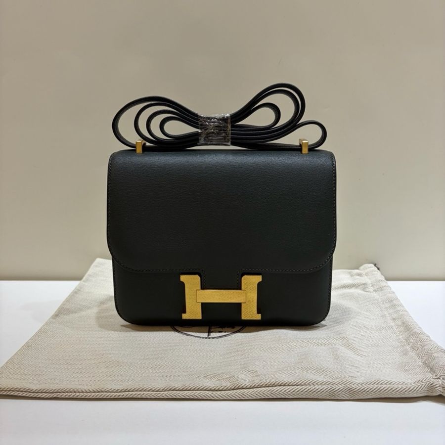 愛馬仕 Hermes 康康19 constance 金扣松柏綠 ev皮 X刻 近黑色 康康mini9有尘袋-0