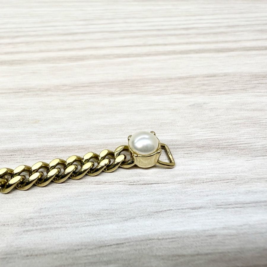 GUCCI 金色珍珠花瓣造型GG鏈互扣式手鍊-7