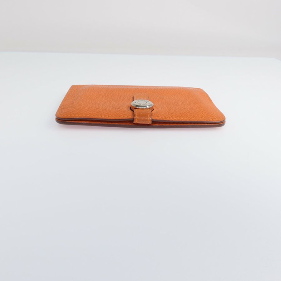 HERMES Togo皮革Dogon Compact銀扣錢包Orange-8