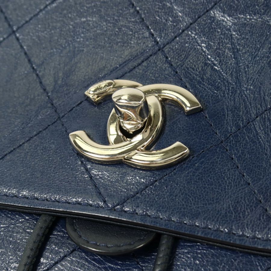 CHANEL 牛皮皮革Backpack銀扣鏈帶背包-12