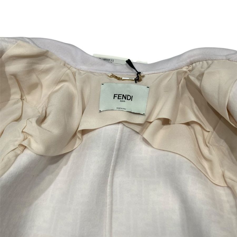 FENDI 芬迪 雙排扣大衣 白色 FF 圖案襯裡-9