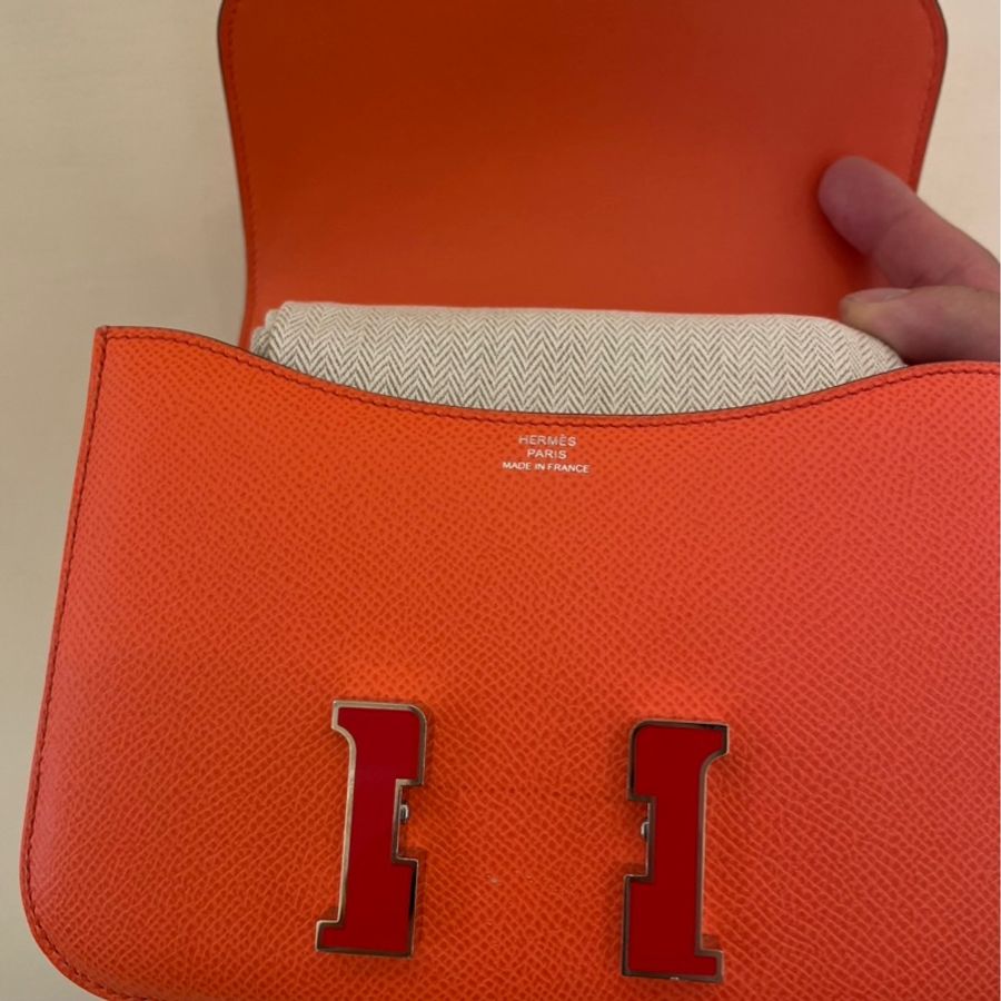 HERMES 橘紅琺瑯釦康康19 超級美-12