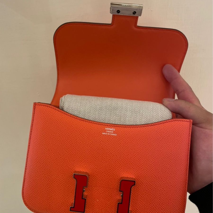 HERMES 橘紅琺瑯釦康康19 超級美-16