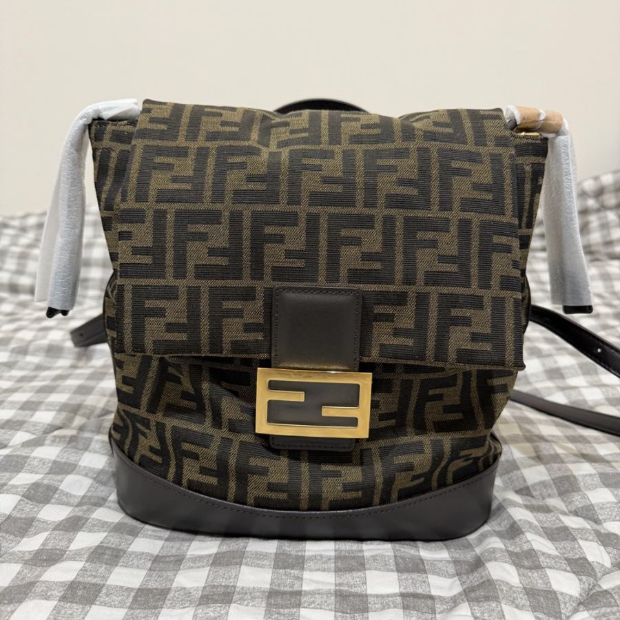 FENDI 棕色FF提花布料背包-7
