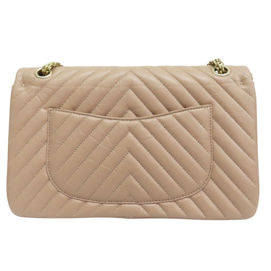 膚色 牛皮 2.55 口蓋包 金釦【CHANEL 香奈兒】 A37587-1