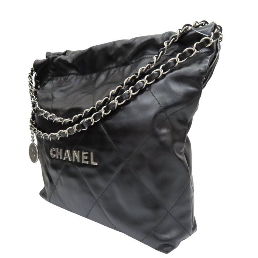 黑色皮革22肩背銀扣【CHANEL 香奈兒】 AS3260-2