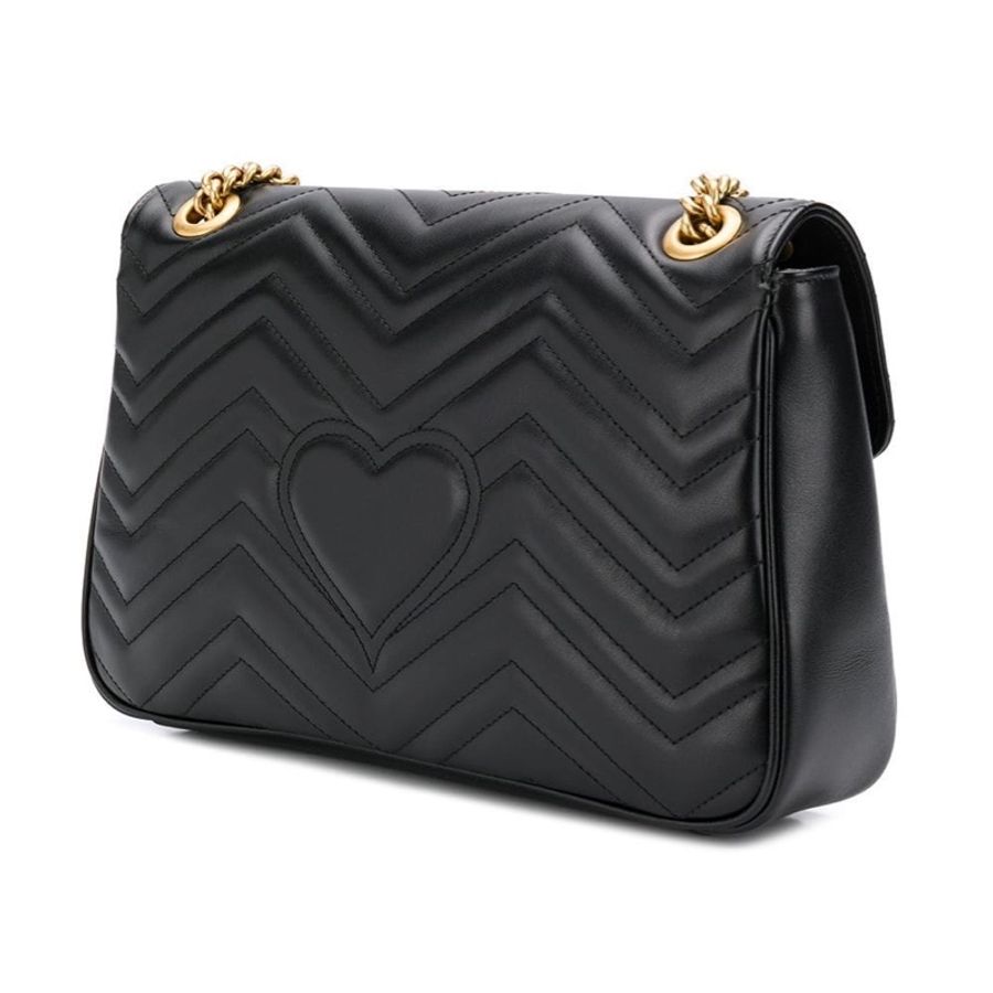 Gucci 女士 黑色GG Marmont系列中號絎縫肩背包均碼碼中號、31cm*7cm*19cm-1