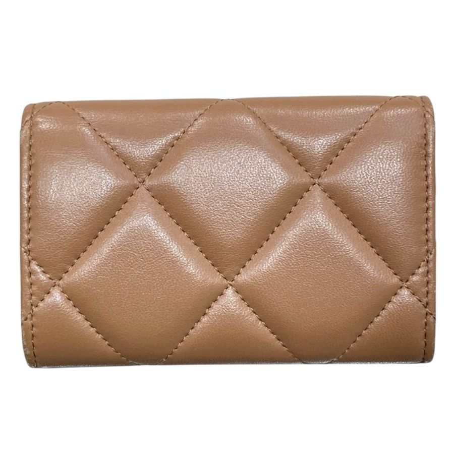 CHANEL 香奈兒 CHANEL19 羊皮 卡片夾 奶茶色 金釦-1