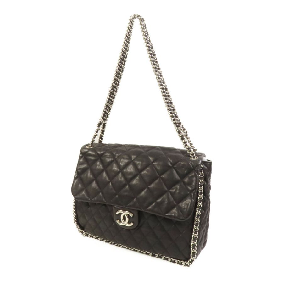 CHANEL 牛皮皮革Chain Shoulder銀扣鏈帶肩背袋-2