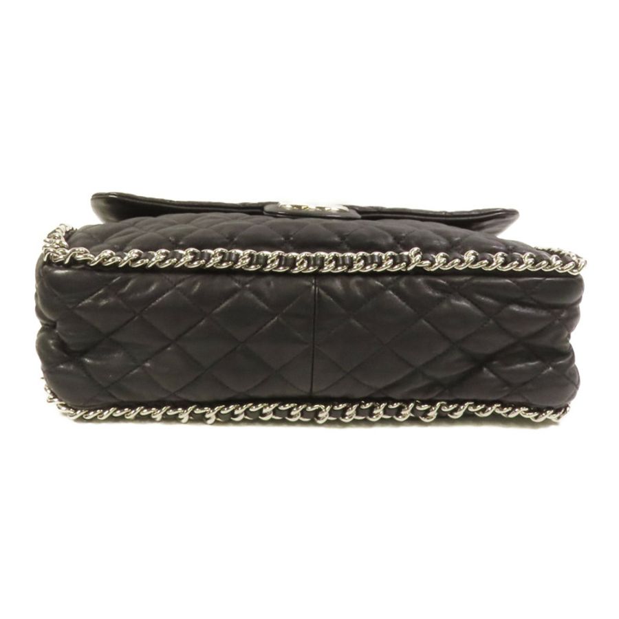 CHANEL 牛皮皮革Chain Shoulder銀扣鏈帶肩背袋-3