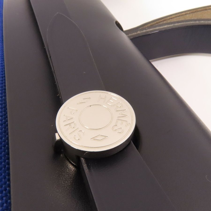 HERMES 帆布Herbag PM銀扣手挽肩背兩用袋Blue Electrique-8