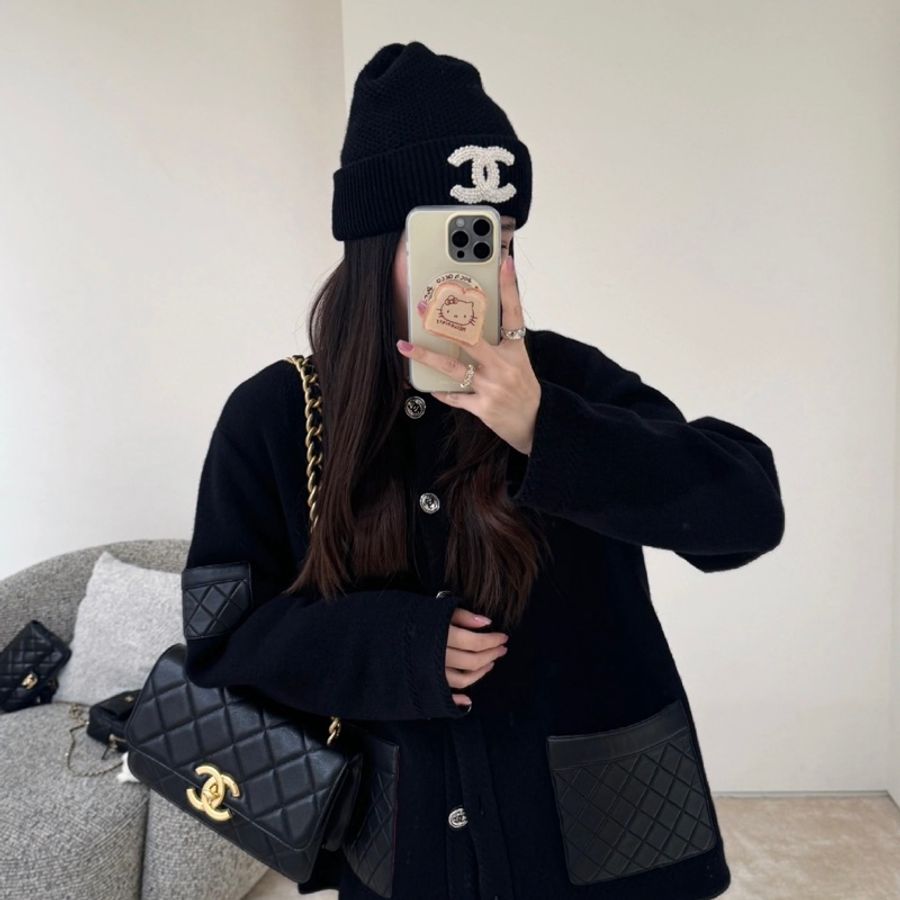Chanel 黑色 絨線帽 超難買-3