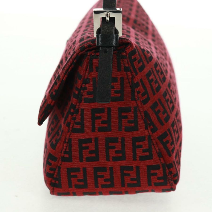 【日本直送】FENDI Zucchino帆布Mamma Baguette單肩包 紅色銀色 正品 161663SAV-2